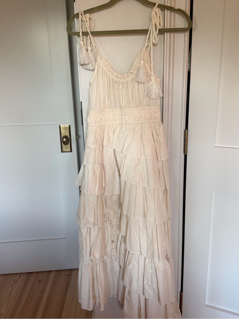 NWOT Ulla Johnson Cream Tiered Maxi Dress with Tassel Straps